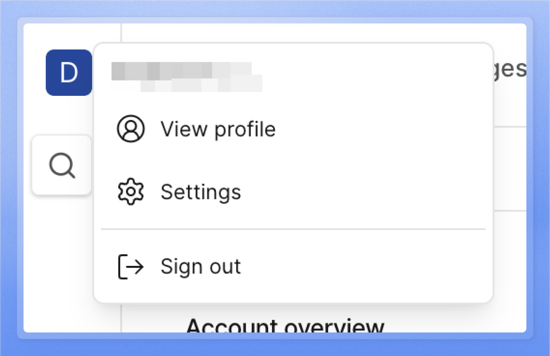 Profile dropdown