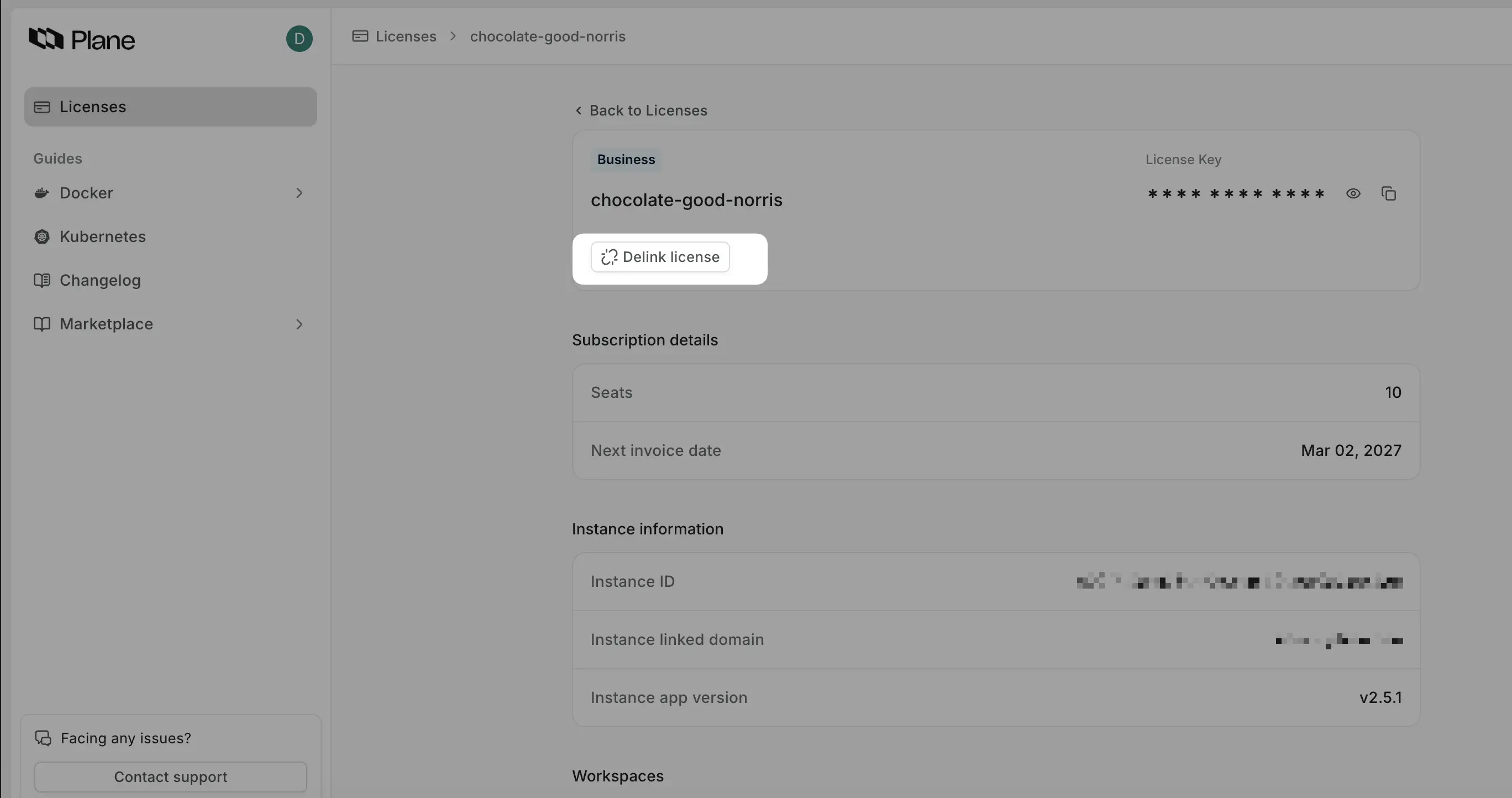 Delink license key in Prime portal