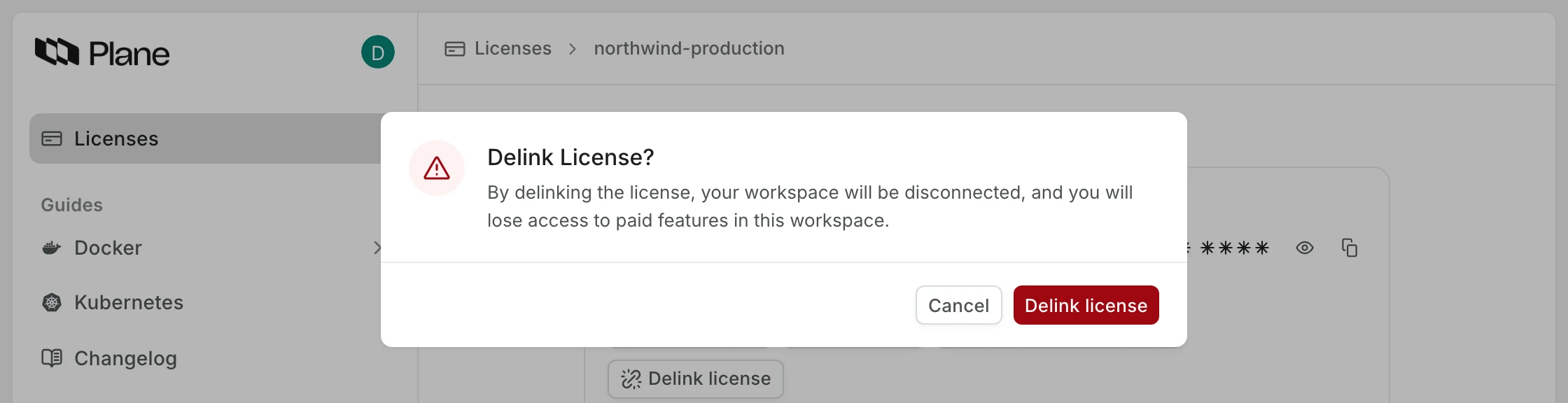 Delinking a license from the Prime portal