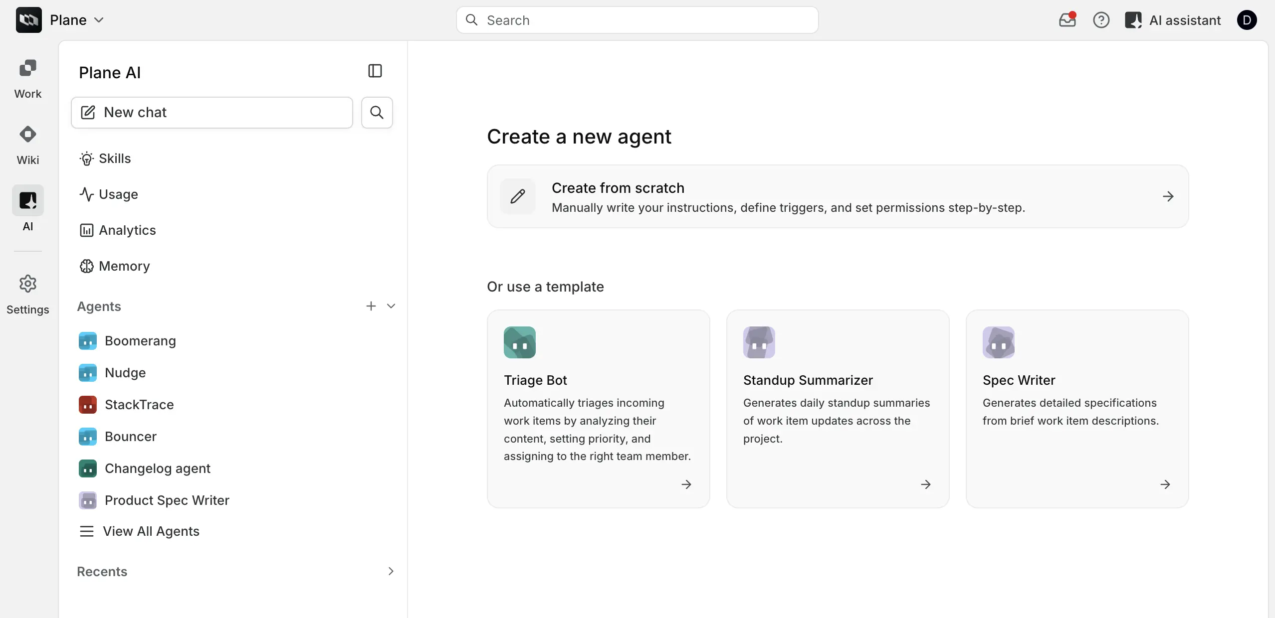 The create screen offering Create from scratch and three templates