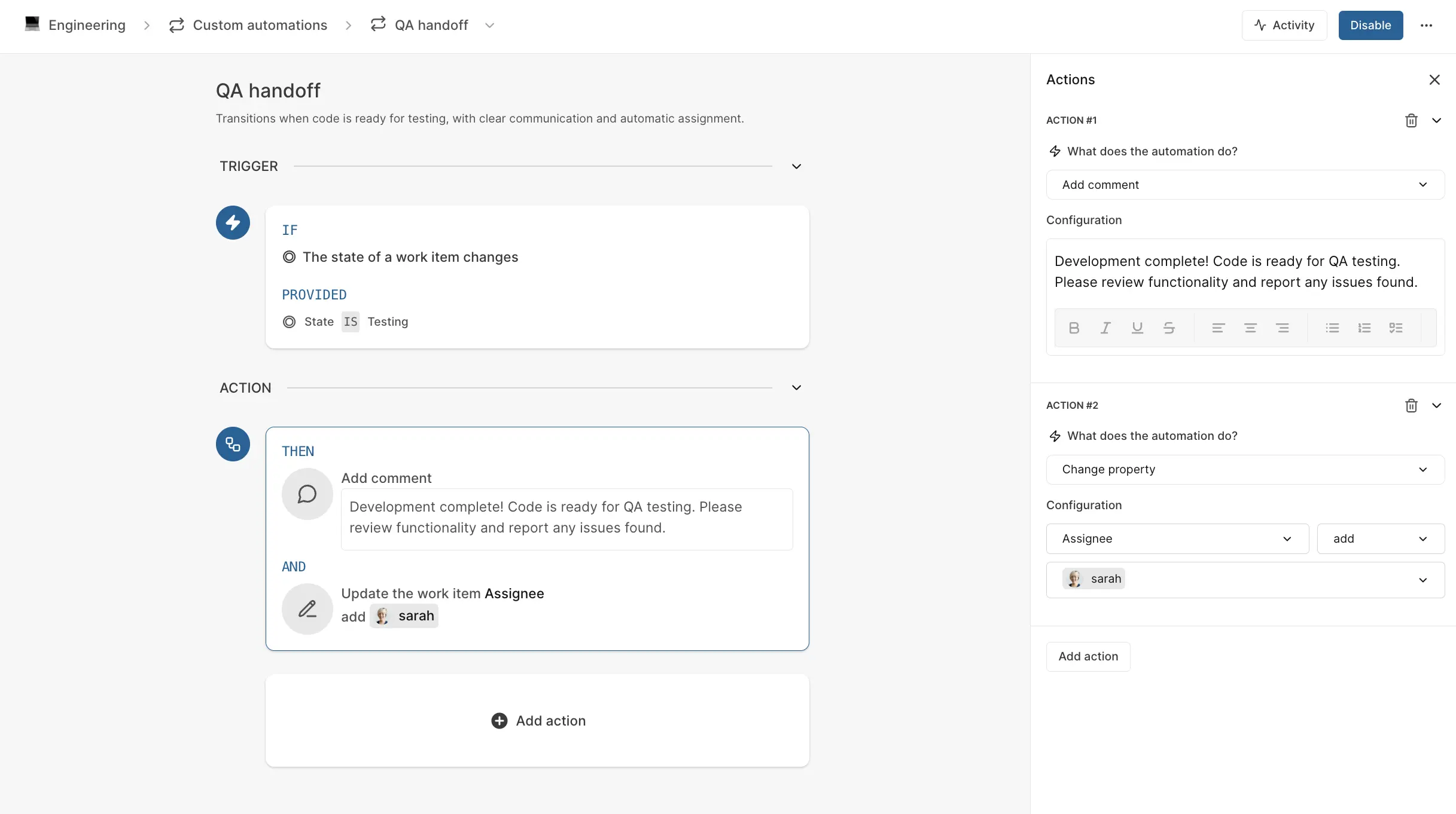 Configure trigger and action