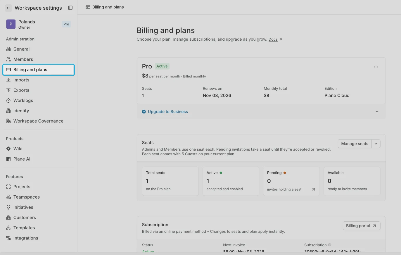 Billing and plans