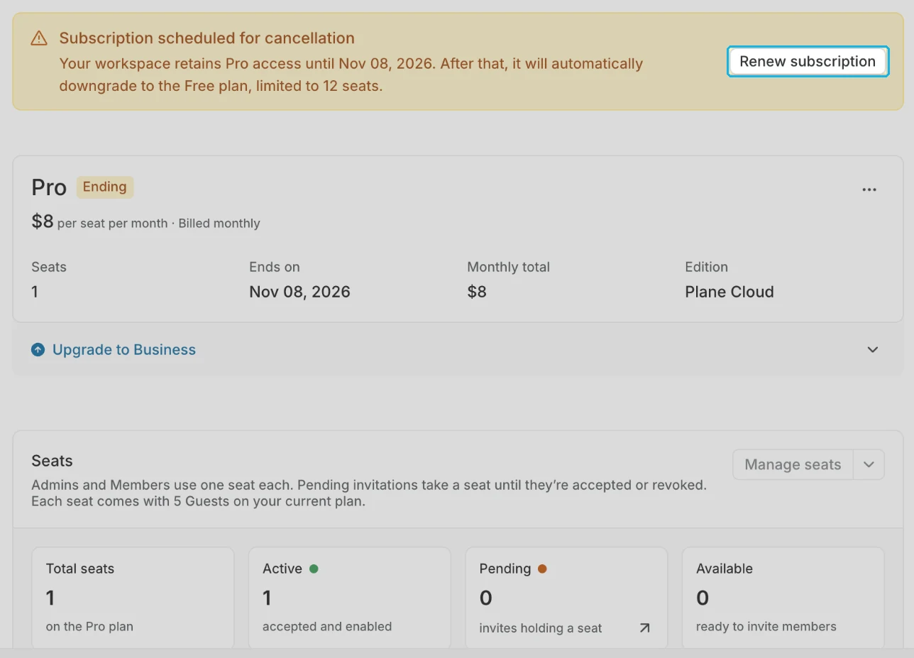 Subscription scheduled for cancellation
