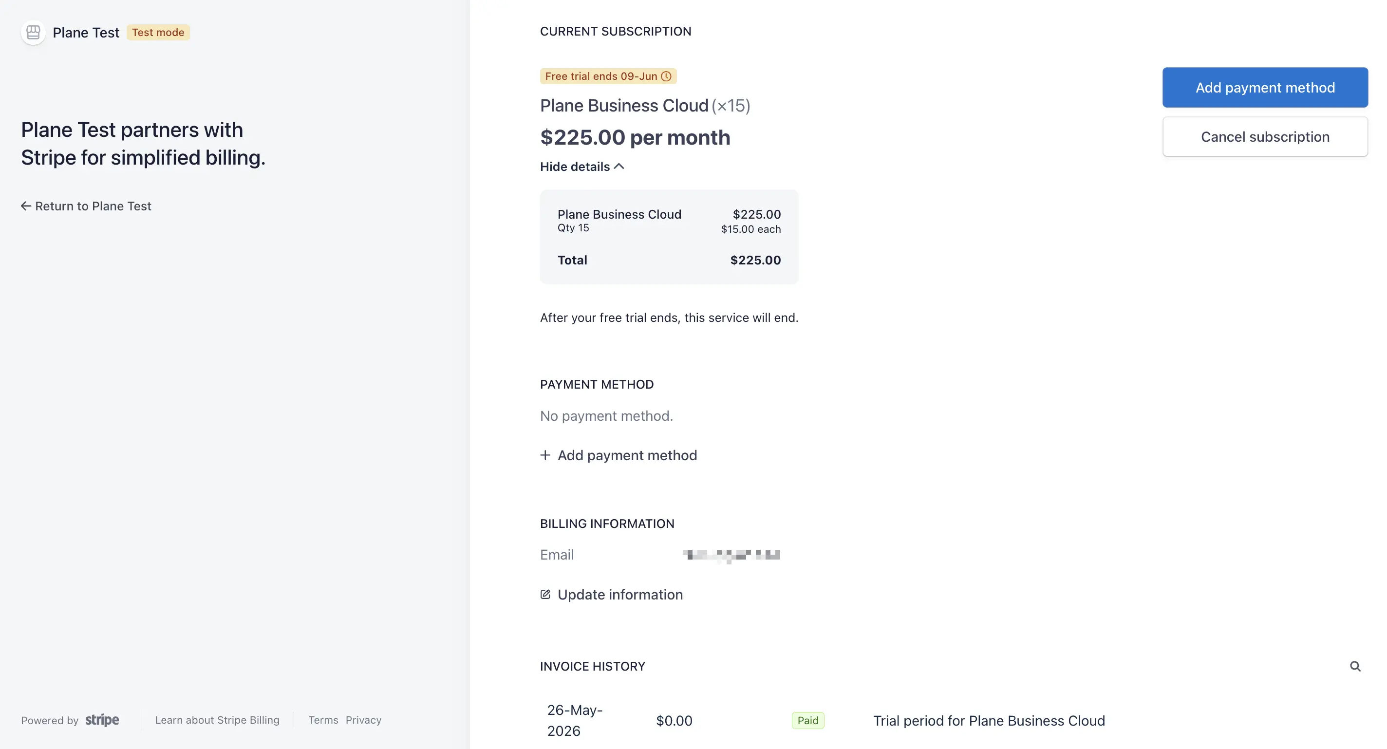 Manage subscription