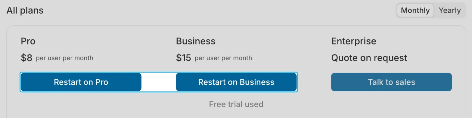 Restart on another plan