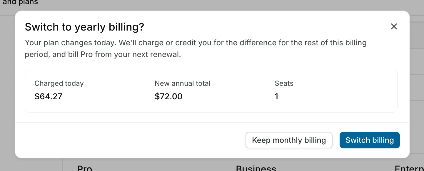 Confirm the billing switch
