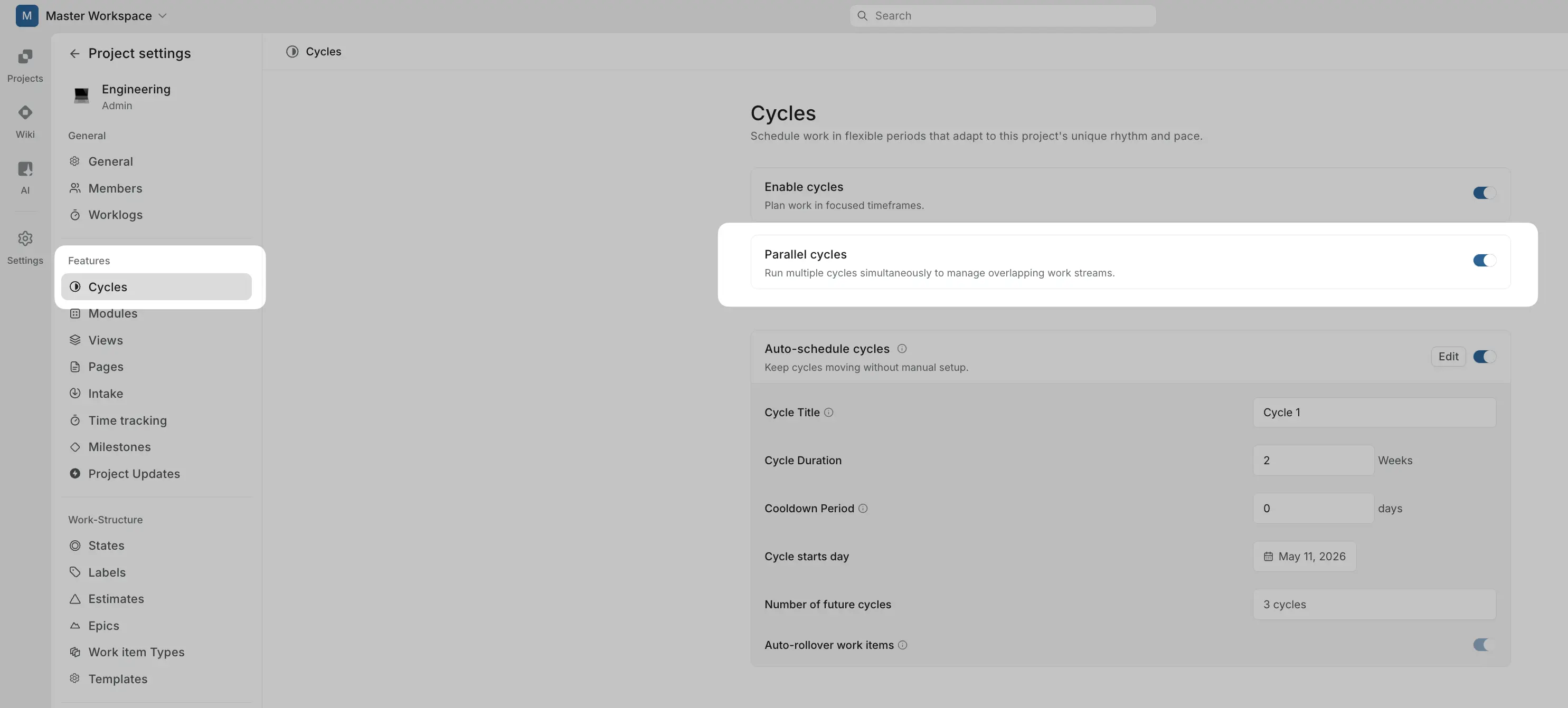 Parallel cycles setting