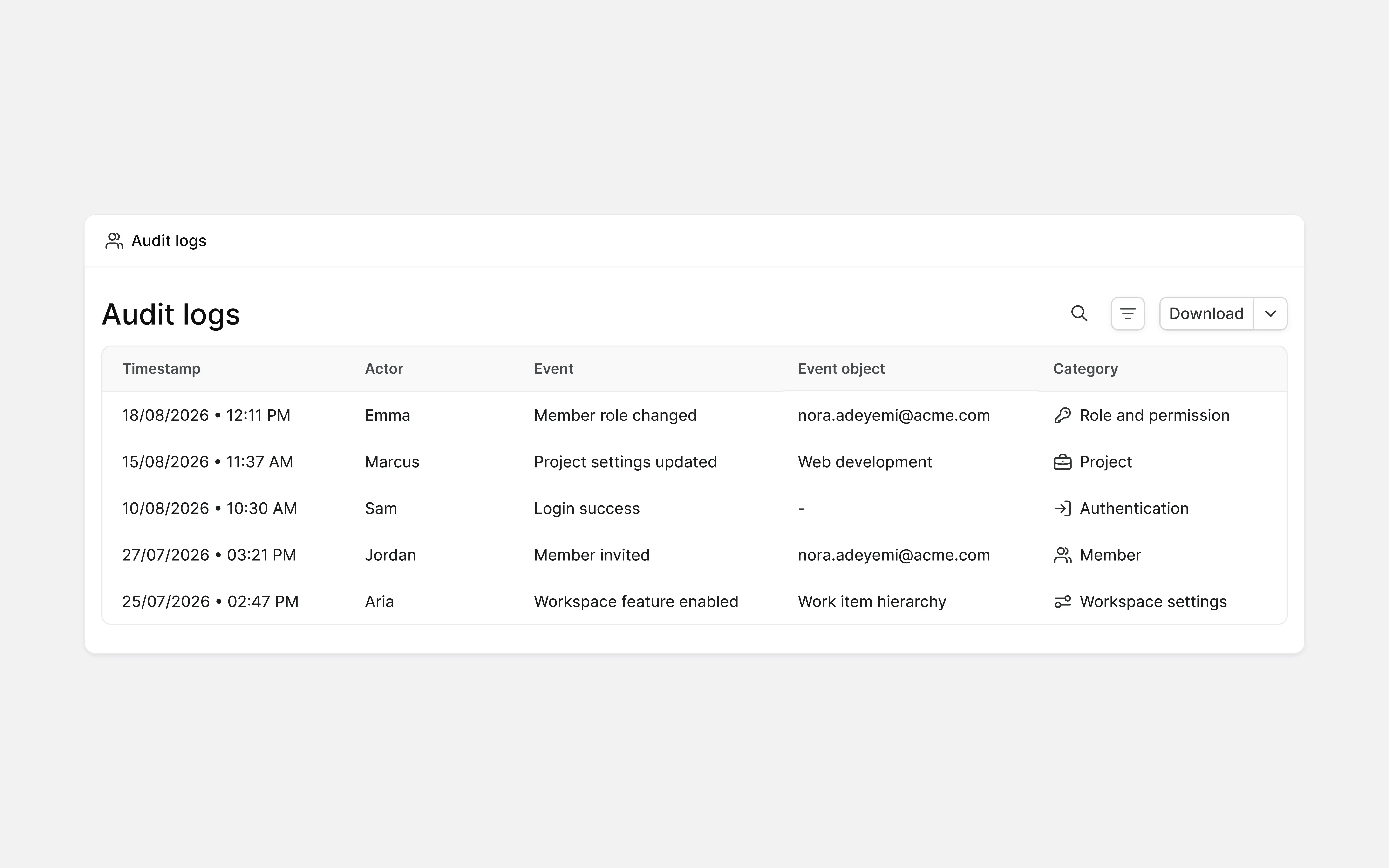 Workspace audit logs