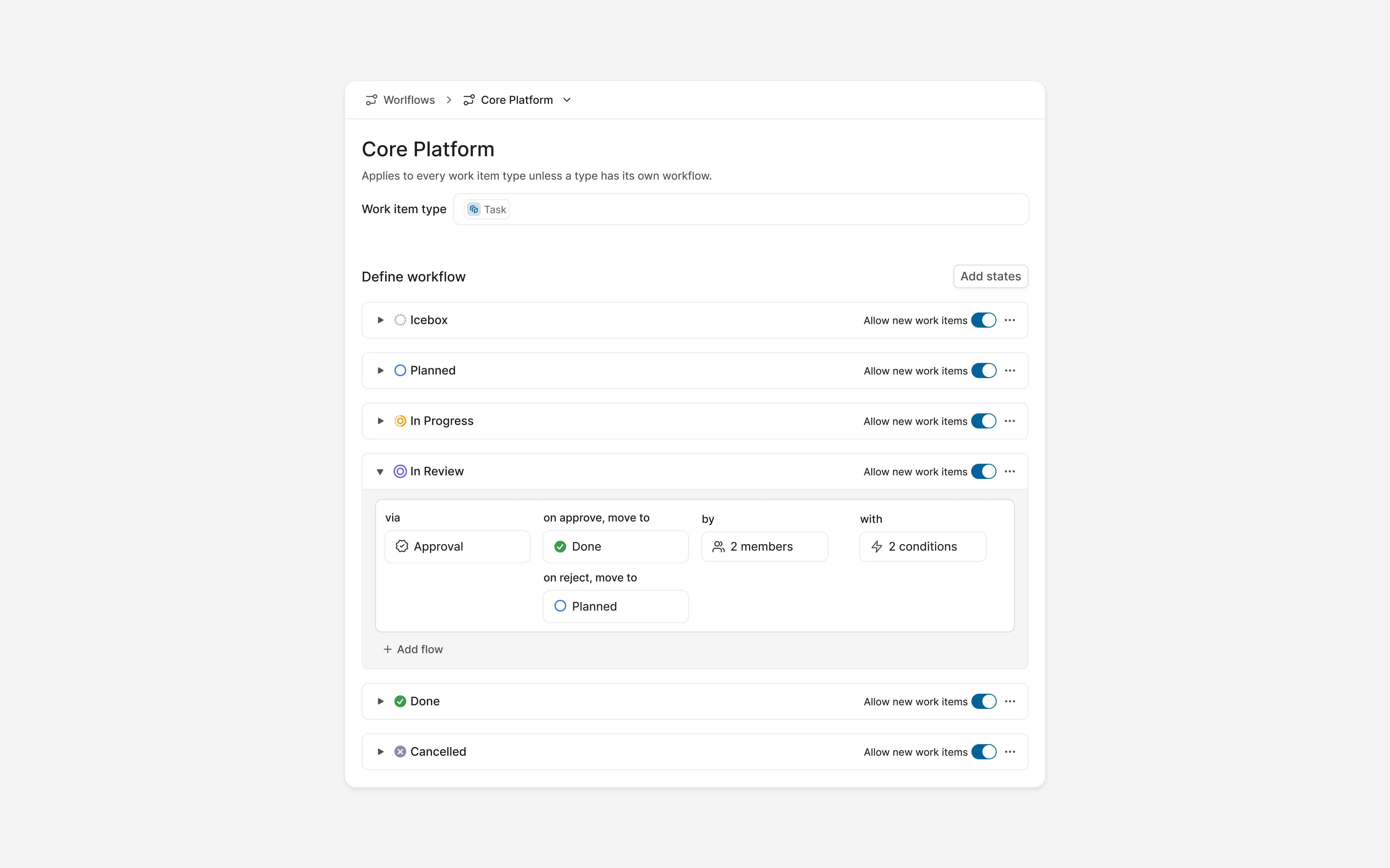 Workflow with approval