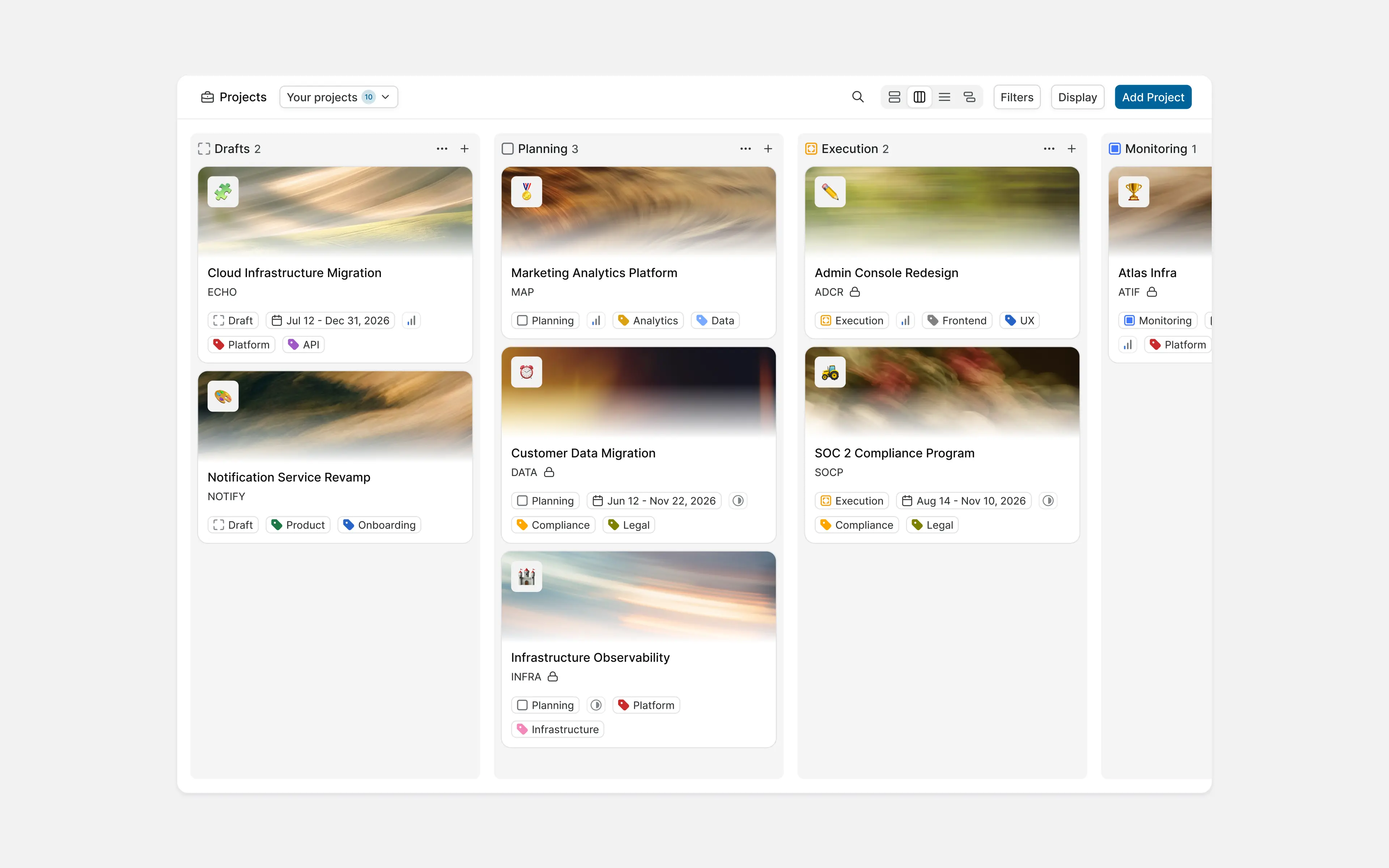 Projects organized by team
