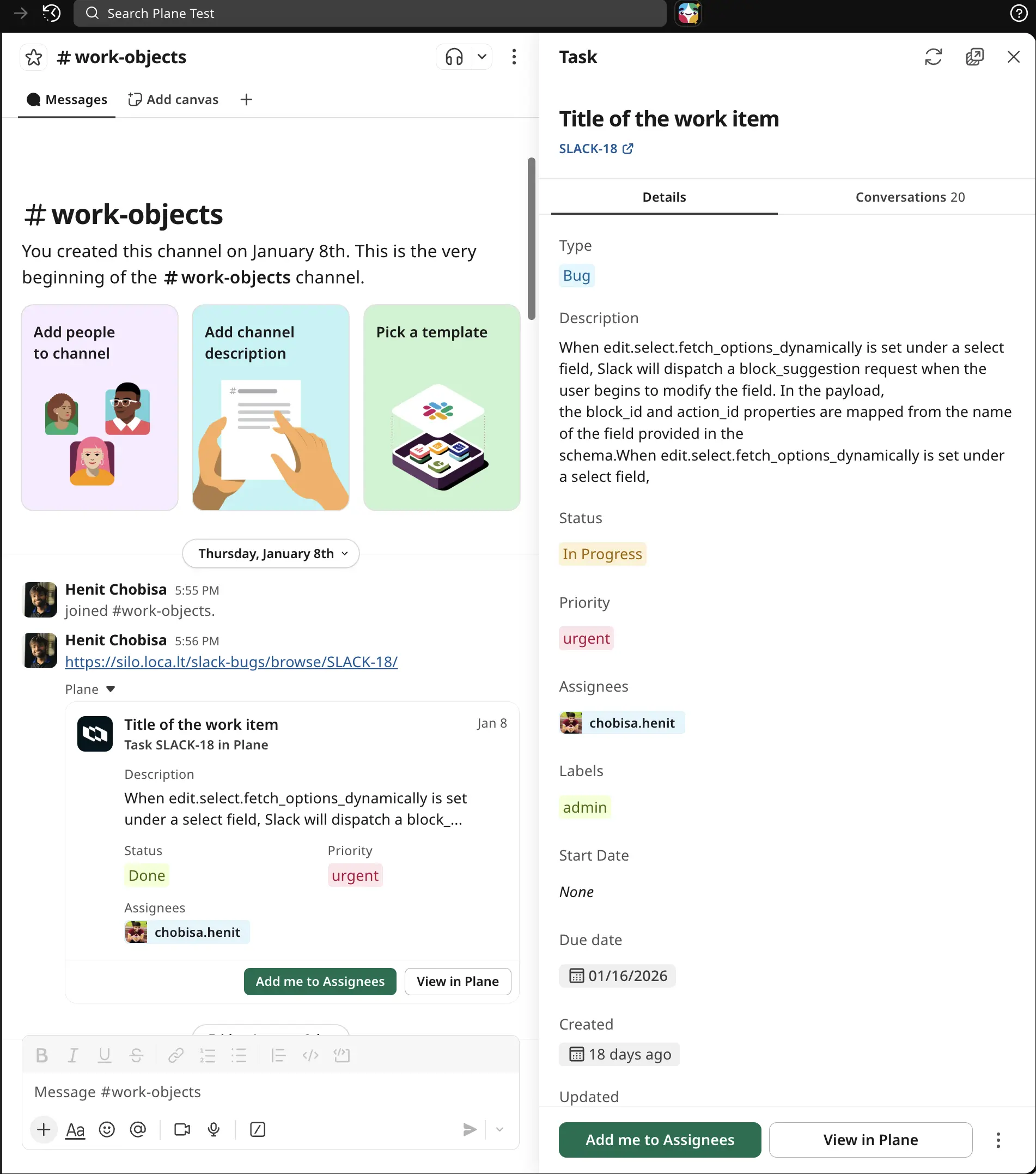 Work item sidebar view