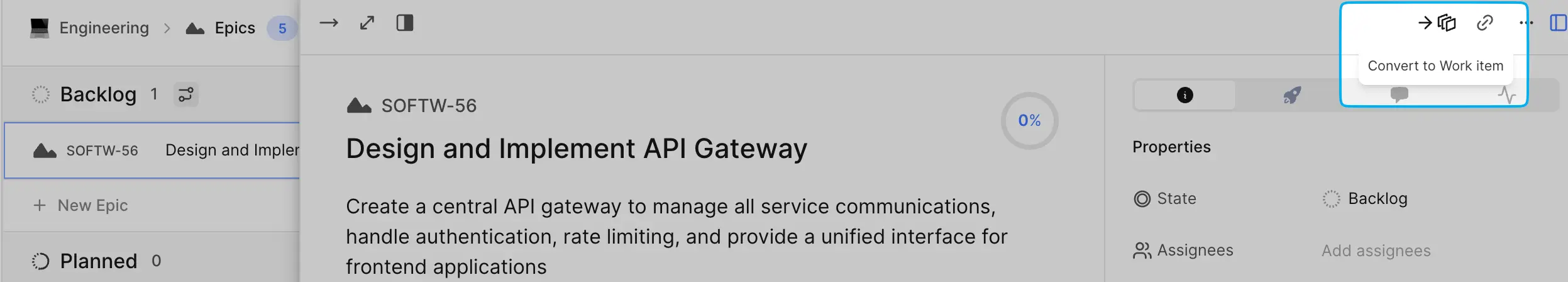 convert epic to work item