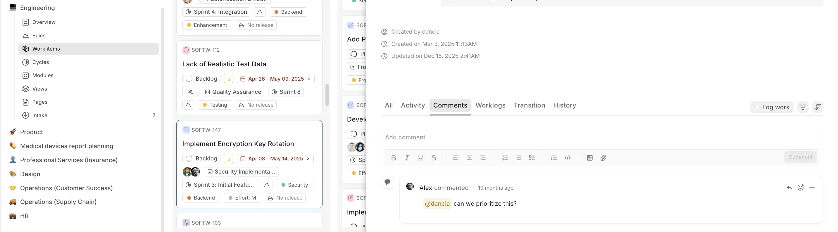 Work item comments