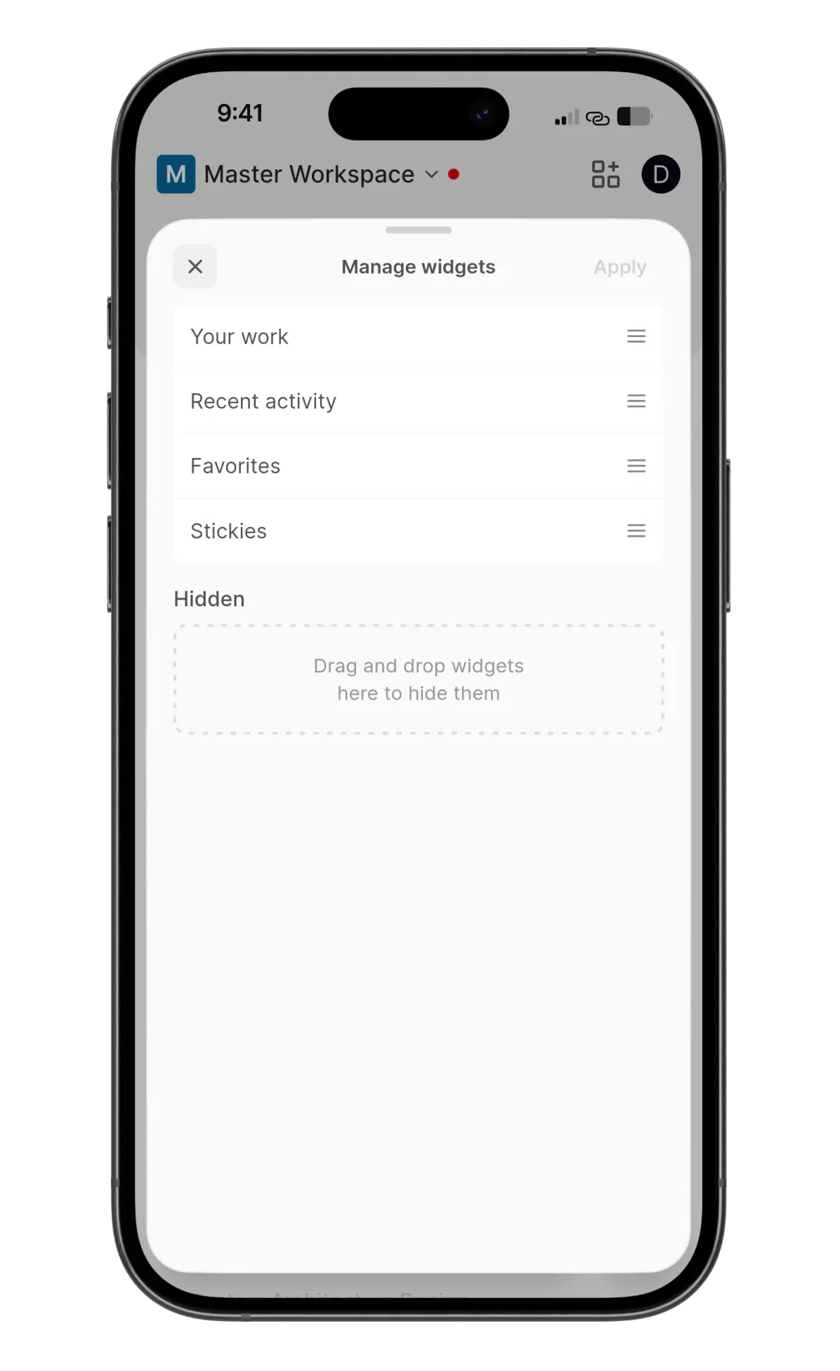Manage widgets