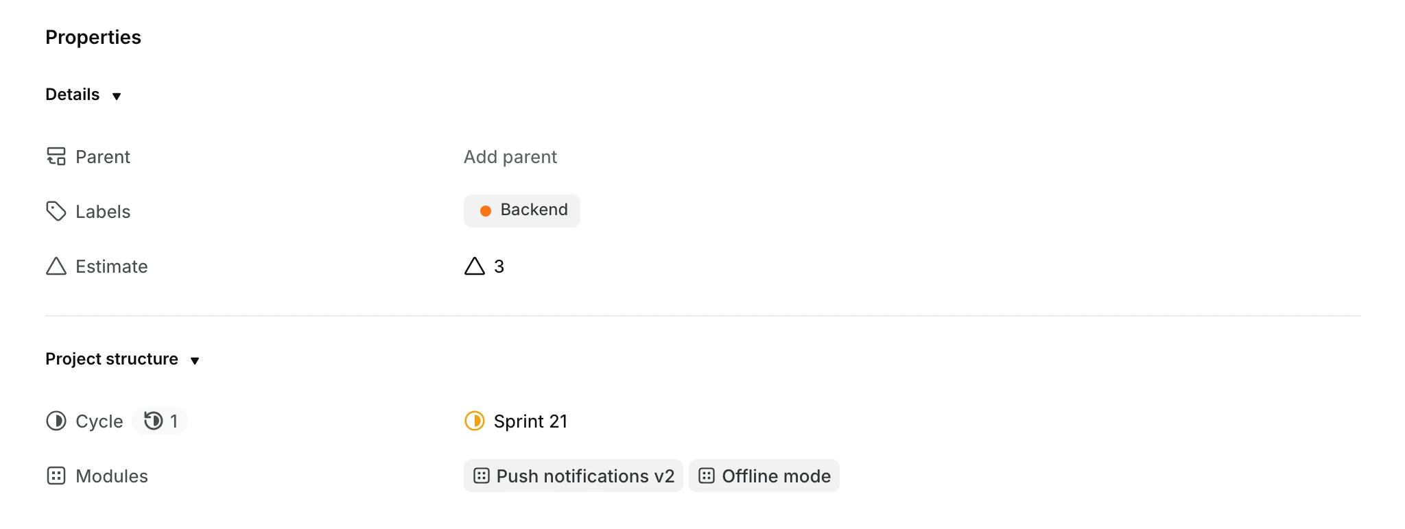 Work item properties with two modules in the Modules property