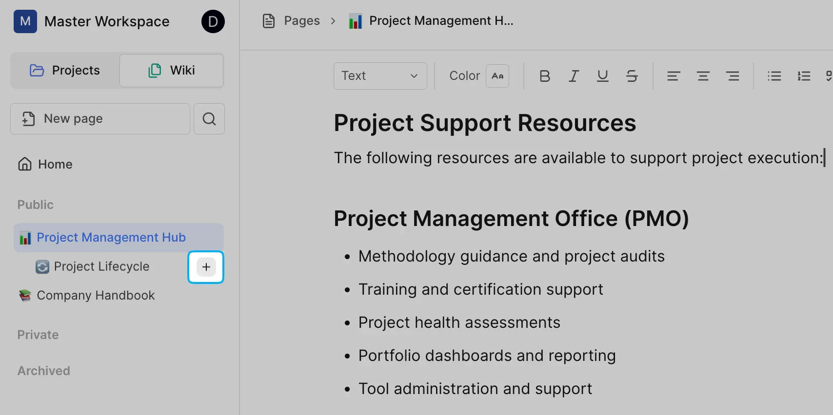 Nested page on the wiki sidebar