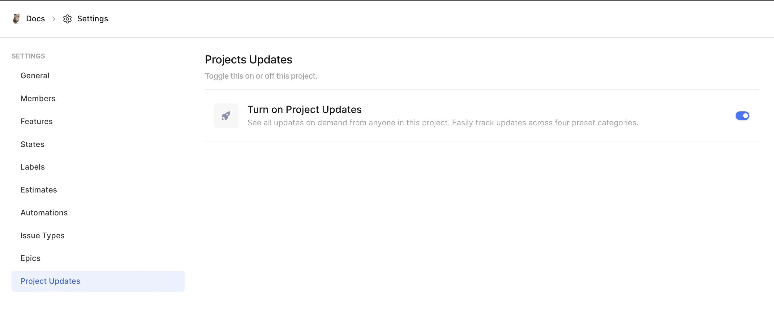 Turn on project updates