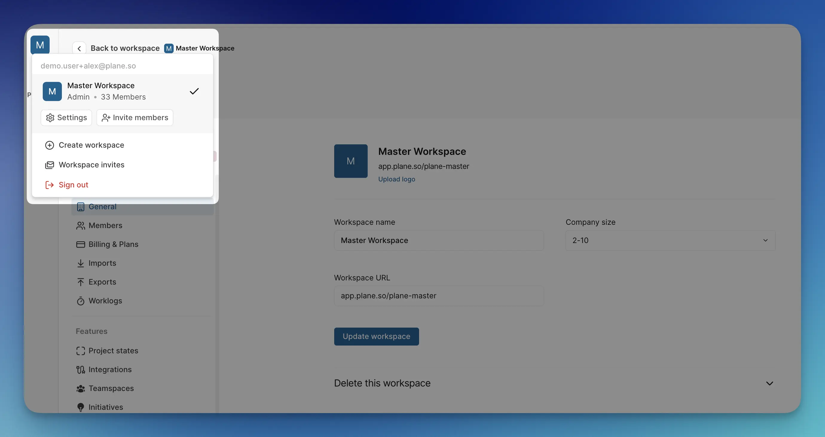 Workspace settings