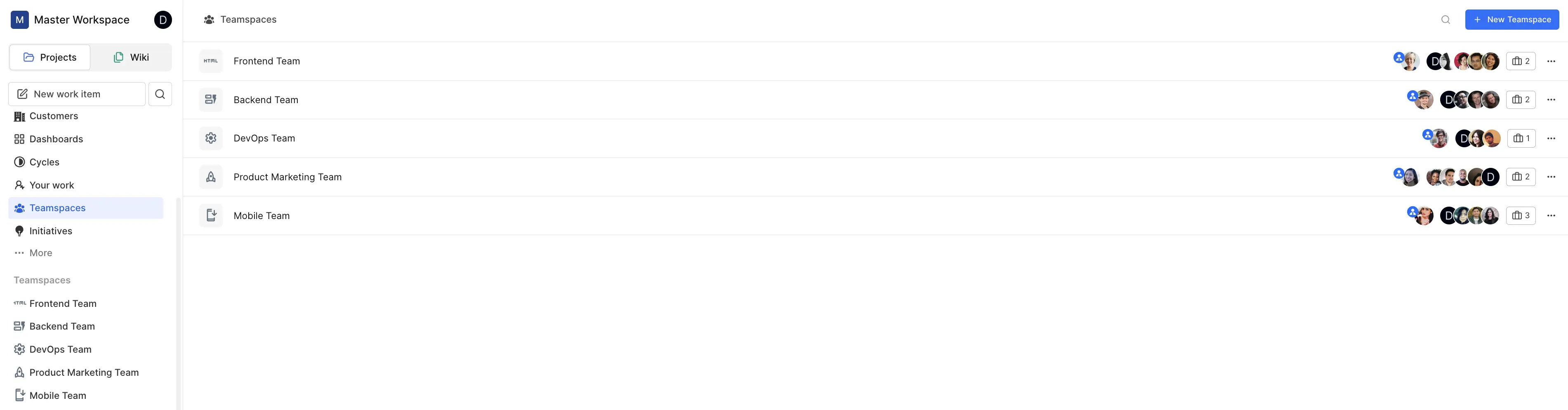 Teams page