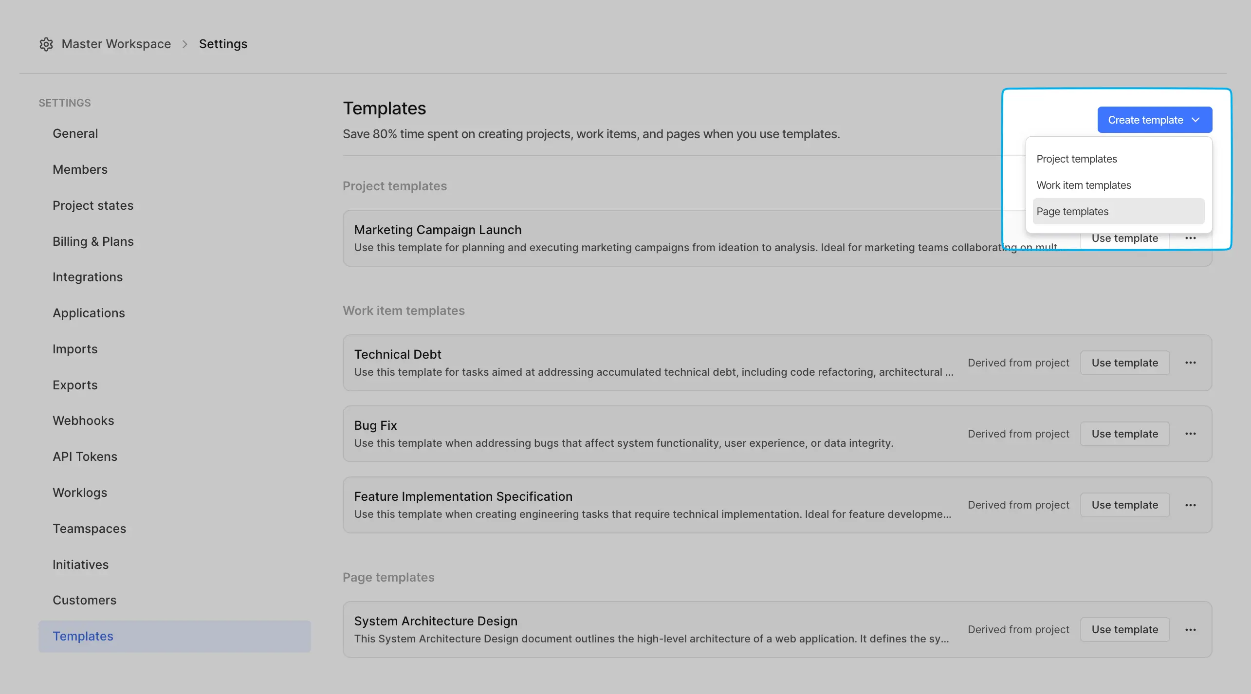 Create page template