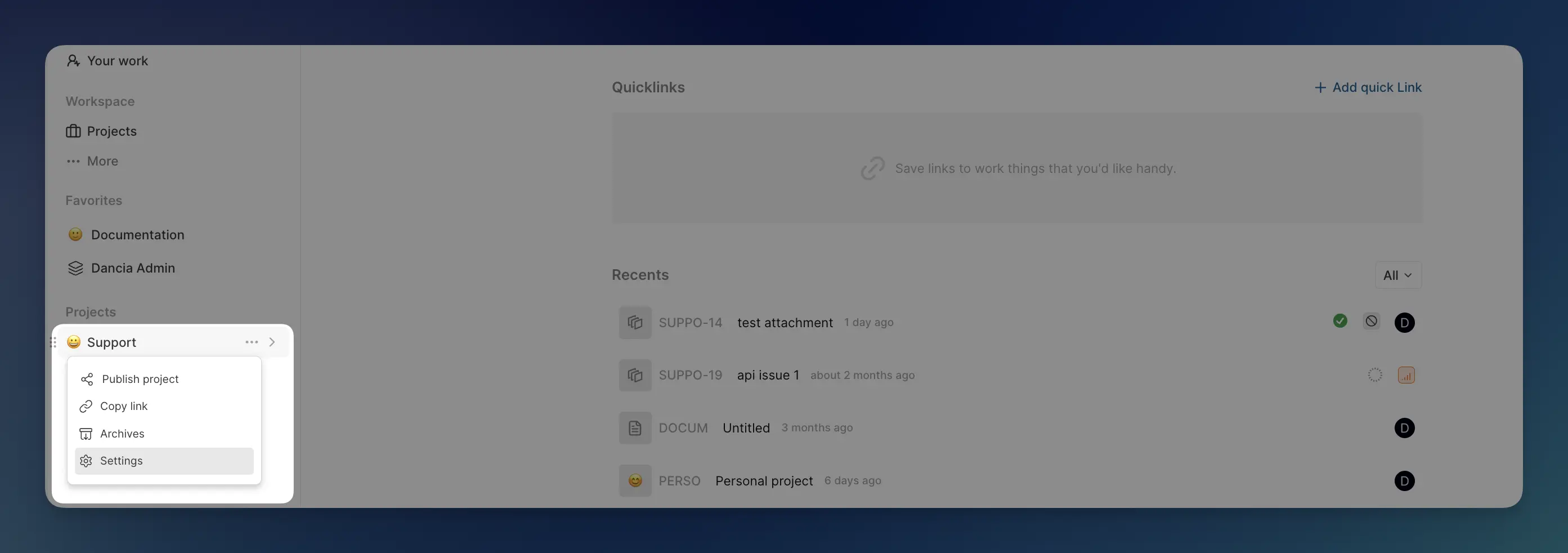 Project settings