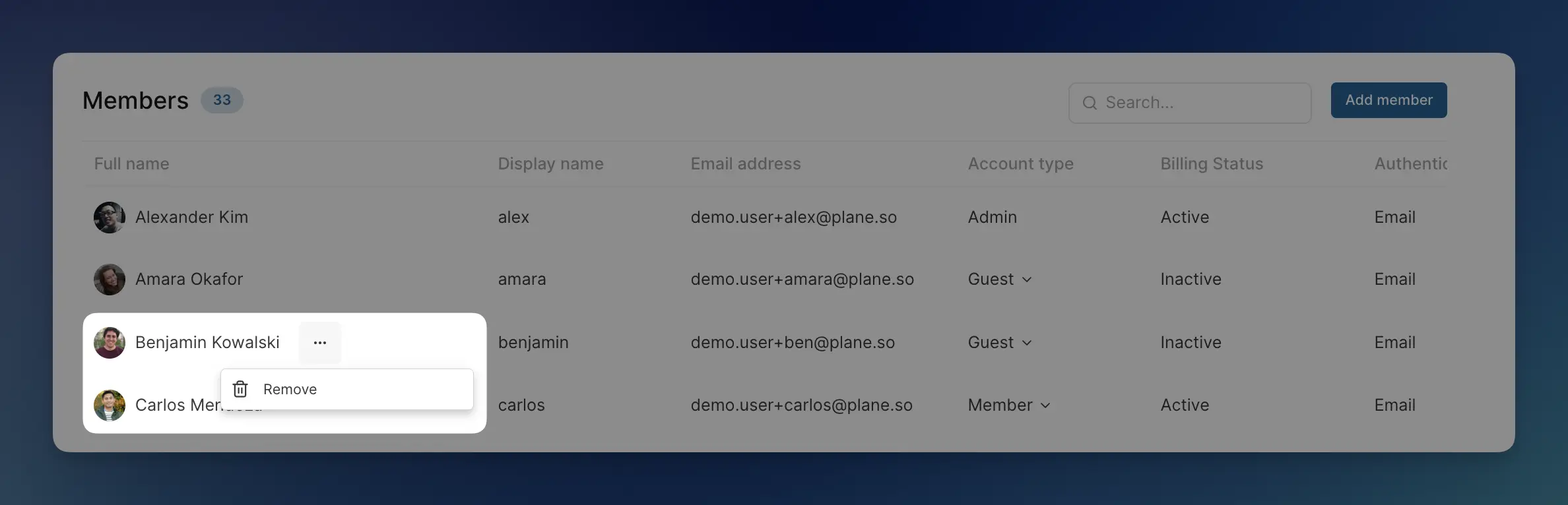 Remove members