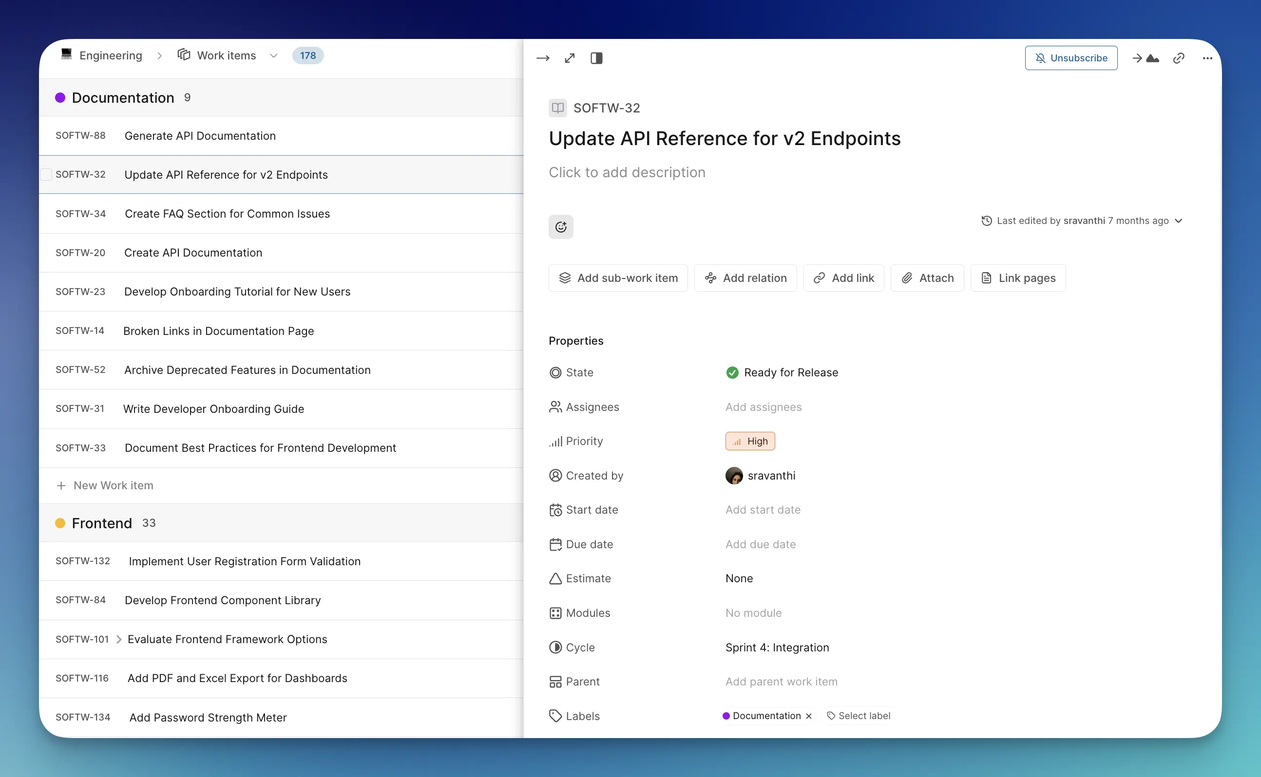 View and update work items
