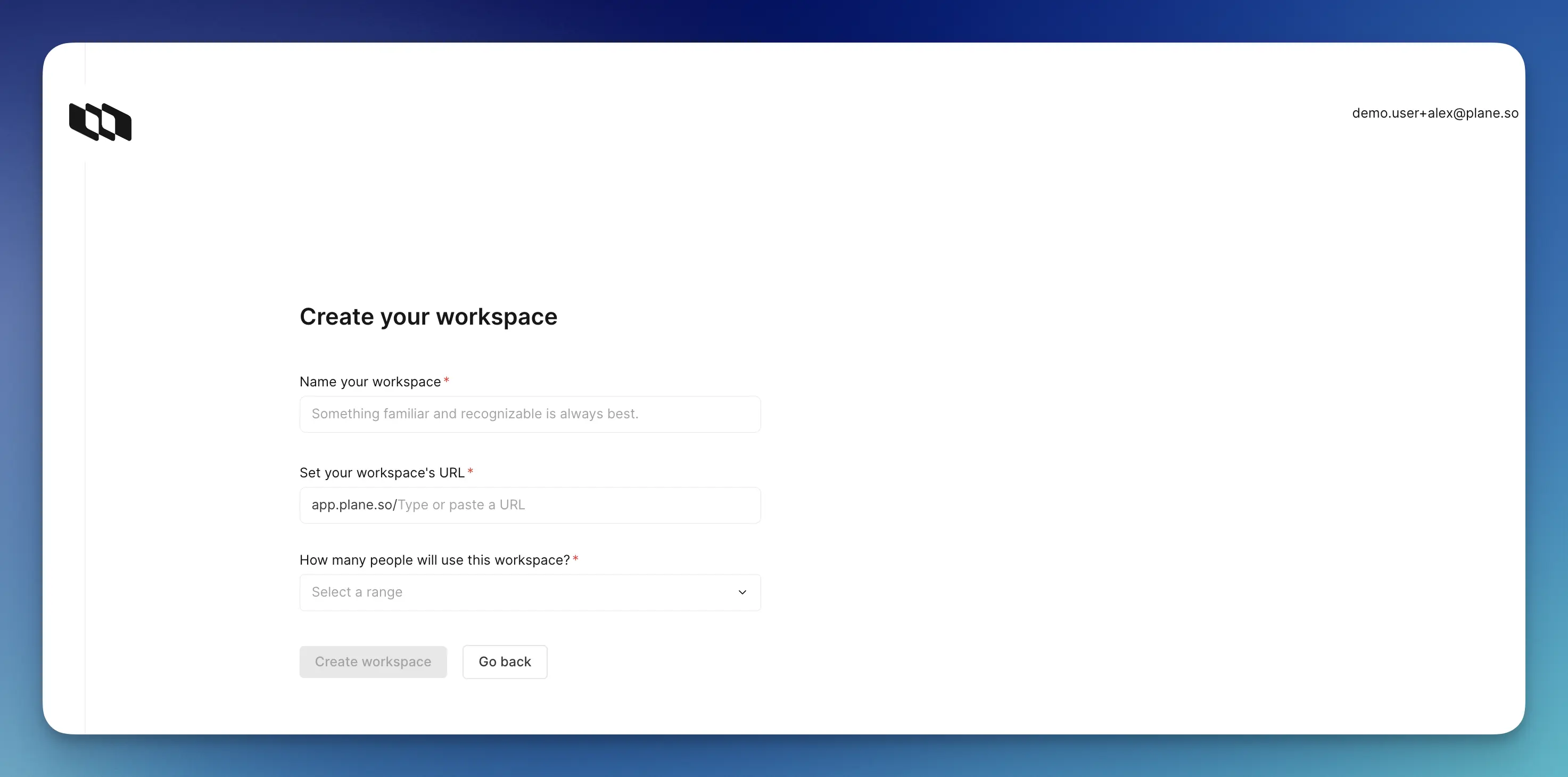 Workspace creation form