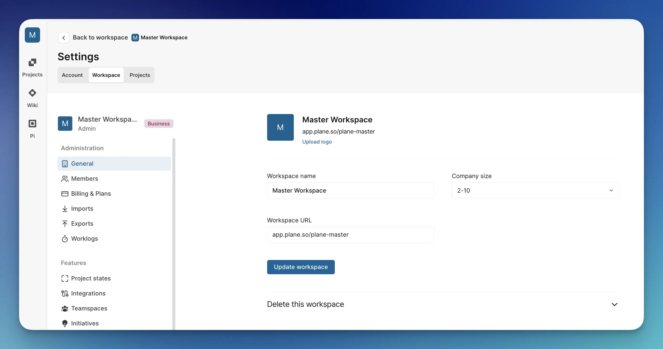 Workspace settings
