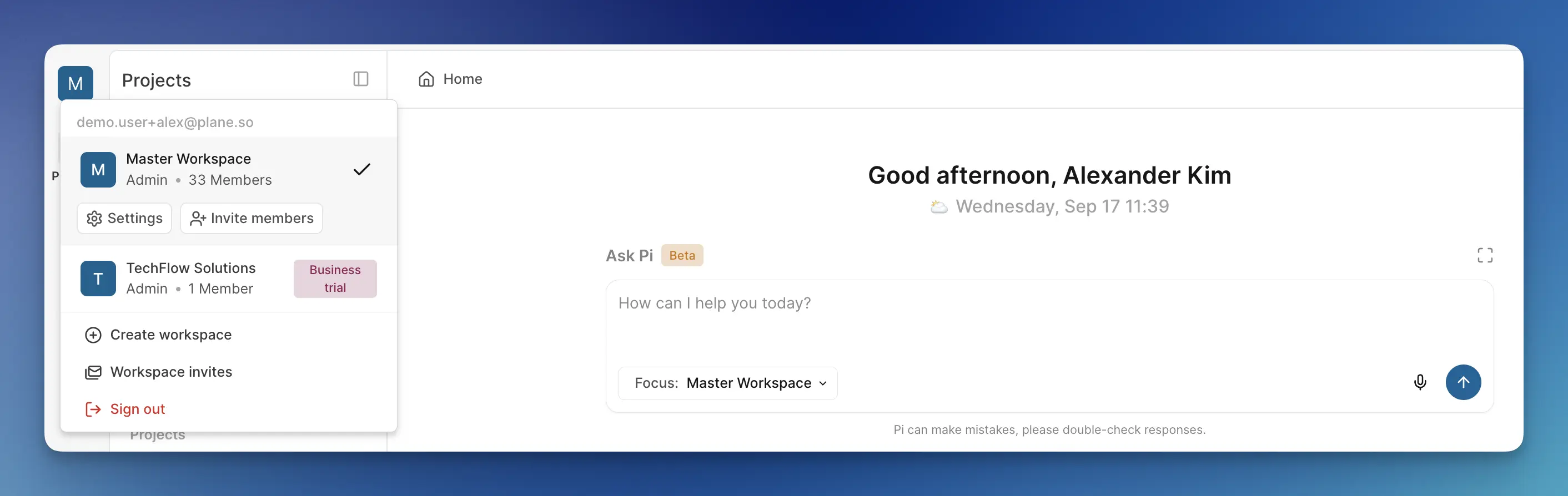 Workspace switcher