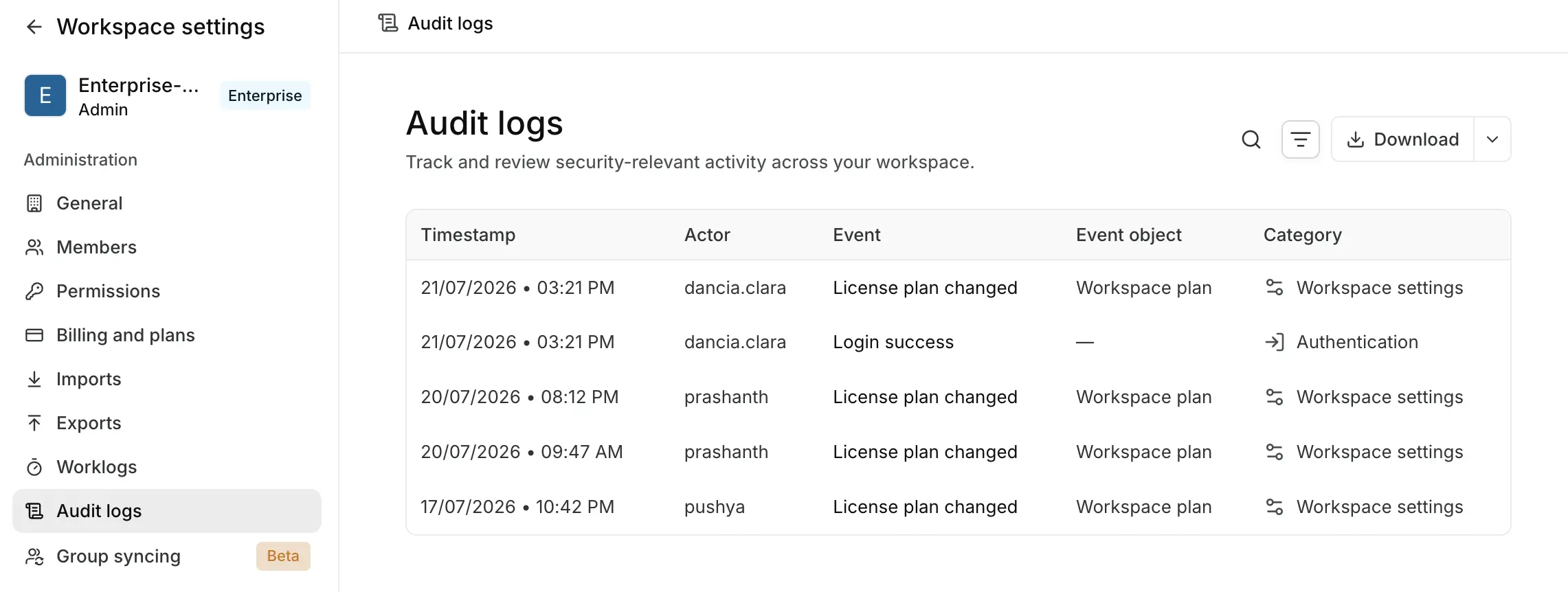 Audit logs
