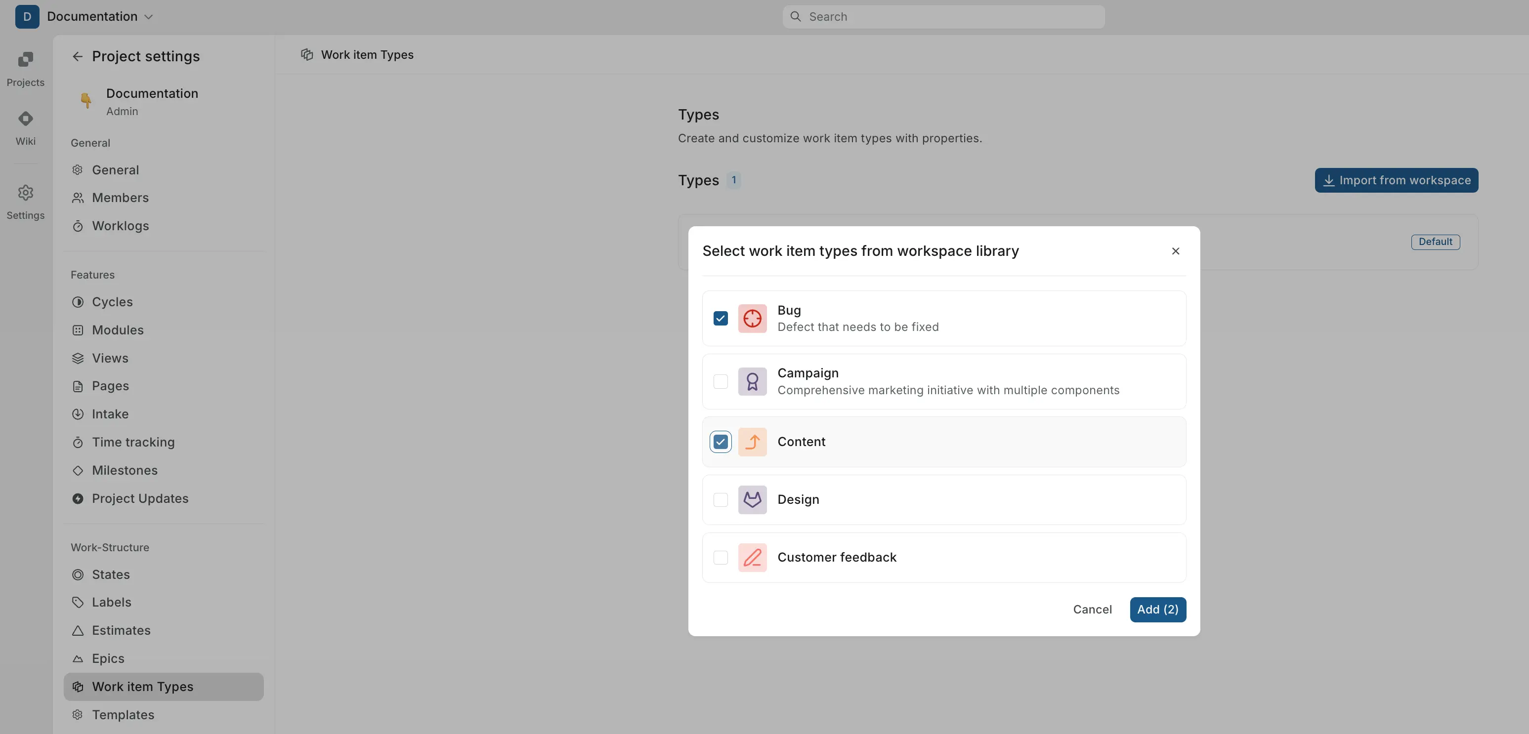 Import from workspace