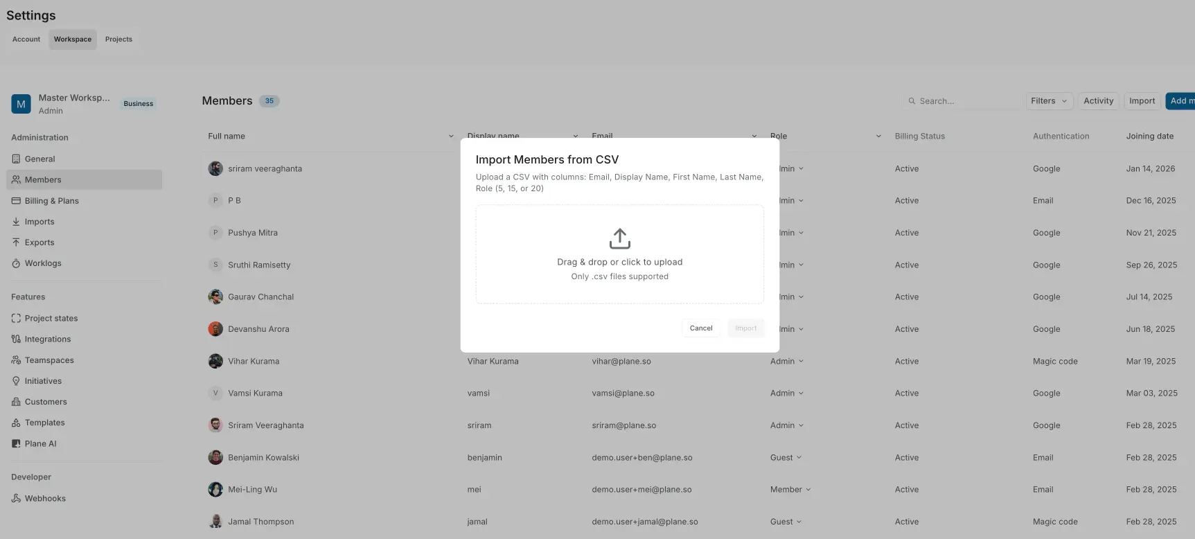 Import members from CSV