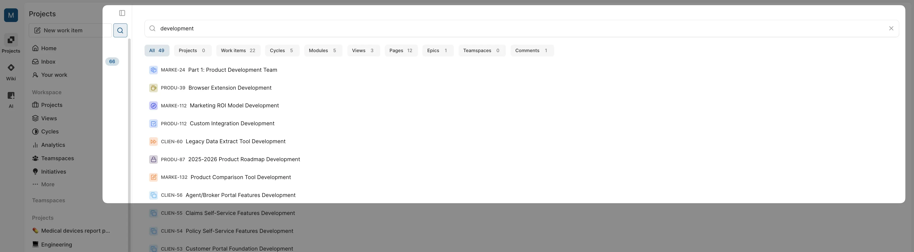 Search workspace